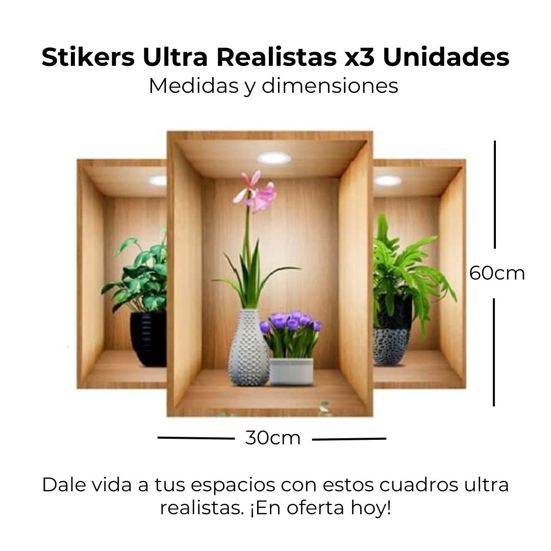 ART® STIKERS DE PARED ULTRA REALISTAS x3 unds